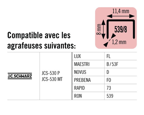 Informations sur la compatibilité des agrafes avec différentes agrafeuses et dimensions