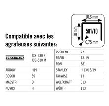 Agrafes compatibles avec les agrafeuses suivantes et indication de la taille