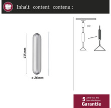Contenu : Tige métallique de 135 mm de long, diamètre 26 mm et serre-câble, schéma d'une lampe, garantie de cinq ans