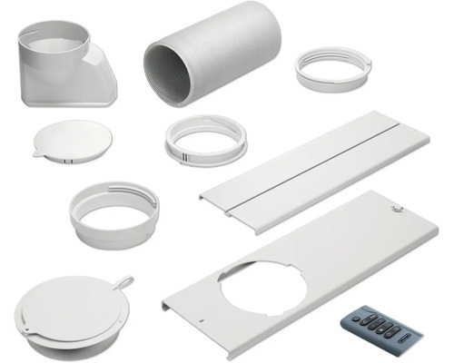 Kit d'accessoires pour climatiseurs avec tuyau d'évacuation, joint de fenêtre et télécommande