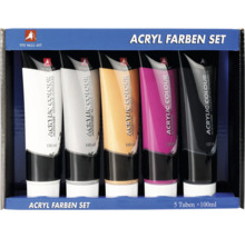 Set de peintures acryliques avec cinq tubes de 100 ml