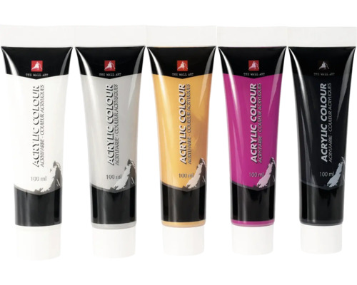 Cinq tubes de peinture acrylique de 100 ml chacun