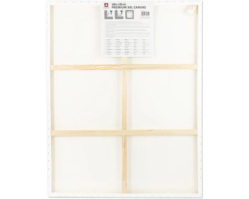 Dos d'une toile blanche sur un cadre en bois, dimensions 100 x 120 centimètres