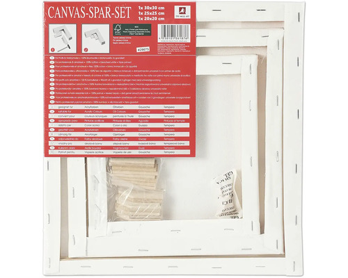 Lot de châssis entoilés avec trois toiles de différentes tailles