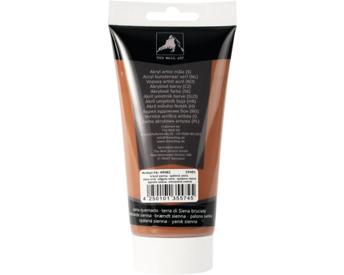 Tube de peinture acrylique pour artiste Sienne brûlée
