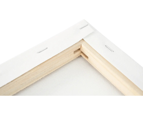 Vue détaillée d'un coin de châssis avec cadre en bois et toile