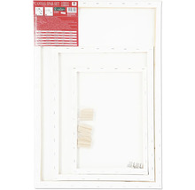 Lot économique de toiles avec trois châssis et clés en bois de différentes tailles.