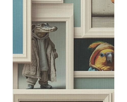 Papier peint avec motifs d'animaux dans des cadres photo