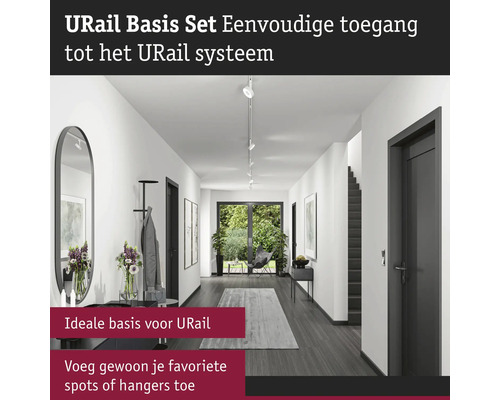 Kit de base Urail dans un couloir avec système Urail pour l'éclairage.