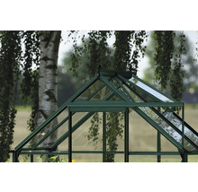 Detailansicht eines Gewächshausdachs aus Glas und Metall