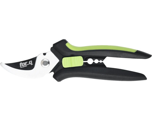 Gartenschere mit Amboss und for_q Logo