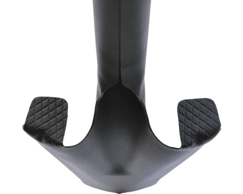 Detailaufnahme eines schwarzen Spatens mit Tritt