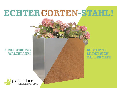 Blumenkübel aus Cortenstahl mit Pflanzen