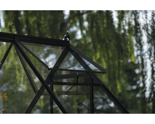 Detailansicht eines Gewächshauses mit Glas und Rahmen