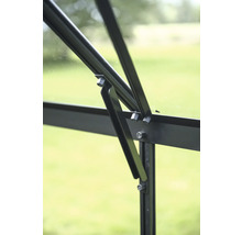 Gros plan d'une fenêtre de serre avec cadre noir