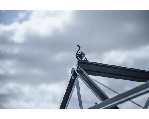 Vue détaillée du pignon de toit d'une serre avec ornement décoratif