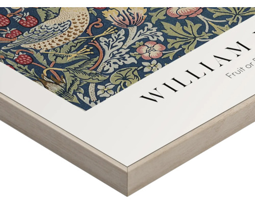 Peinture avec motif d'oiseau, de fleur et de fraise dans un cadre