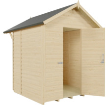 Abri de jardin en bois avec double porte ouverte