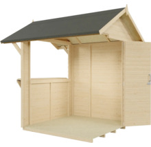 Pavillon de jardin ouvert en bois avec toit et porte