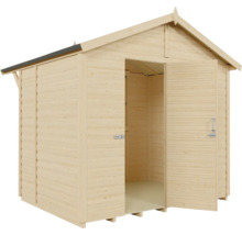 Abri de jardin en bois avec portes ouvertes