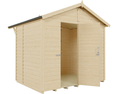 Abri de jardin en bois avec portes ouvertes