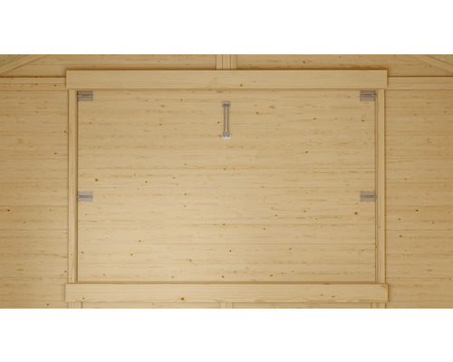 Porte en bois avec ferrures métalliques