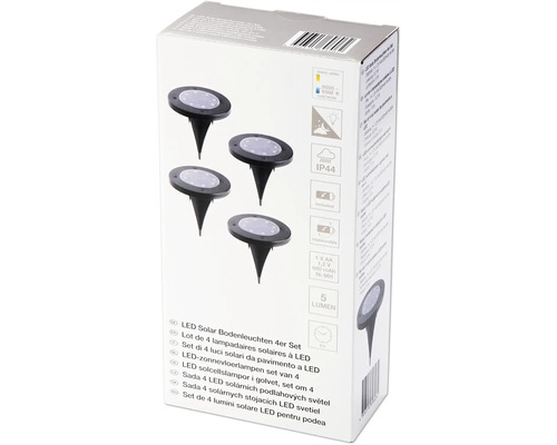 LED Solar Bodenleuchten Viererset in der Verpackung
