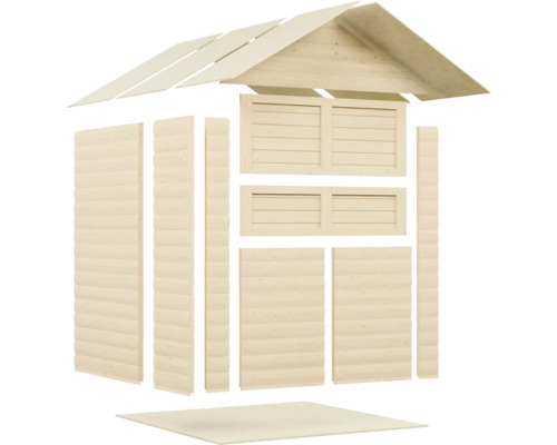 Éléments en bois individuels pour une cabane de jardin