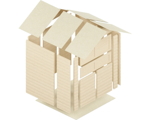 Schéma éclaté d'une cabane de jardin en bois
