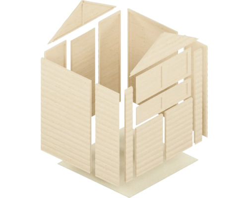 Schéma éclaté d'un abri de jardin en bois