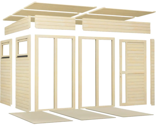 Kit de maison de jardin en bois avec sol, éléments muraux et éléments de toit