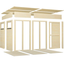 Kit de maison de jardin en bois avec murs, portes et éléments de toit