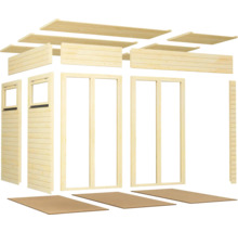 Kit de construction en bois avec portes en bois, fenêtres en bois, murs en bois et toit en bois