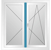 Fenêtre blanche à deux vantaux avec poignée