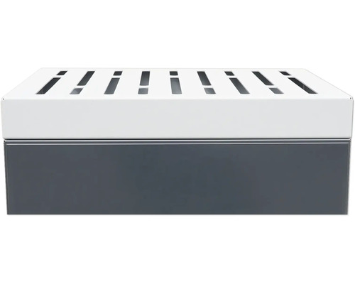 Graue und weiße Aufbewahrungsbox mit Schlitzen