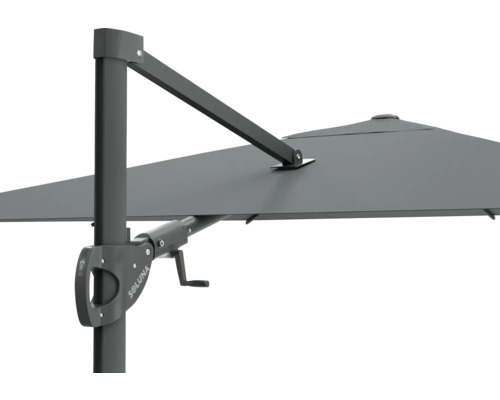 Vue détaillée d'un parasol avec mécanisme à manivelle