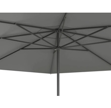 Vue de dessous d'un parasol gris avec structure métallique