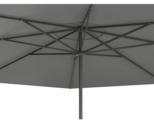 Vue de dessous d'un parasol gris avec structure métallique