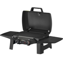 Barbecue à gaz ouvert avec deux brûleurs et deux tablettes latérales