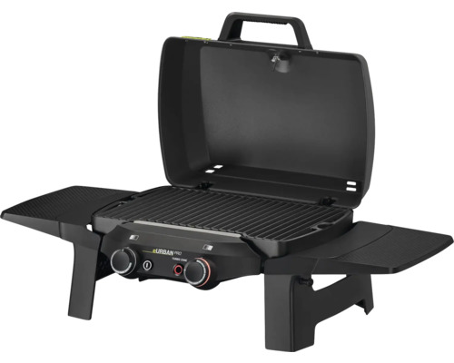 Barbecue à gaz ouvert avec deux brûleurs et deux tablettes latérales