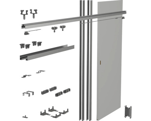 Kompletter Schiebetürbeschlag mit Schiebetür, Laufschiene, Führungsschiene und Befestigungsmaterial