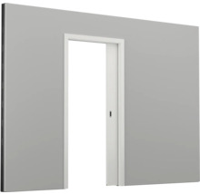 Système de porte coulissante avec vantail blanc dans un mur gris