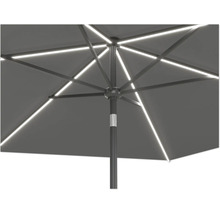 Vue détaillée d'un parasol avec éclairage LED sur les baleines