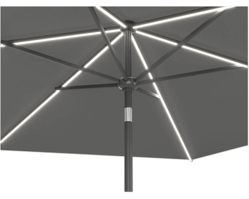 Vue détaillée d'un parasol avec éclairage LED sur les baleines