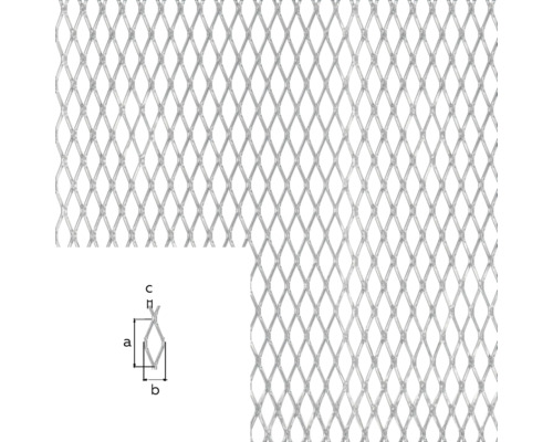 Gittergewebe mit Rautenmuster und schematischer Darstellung