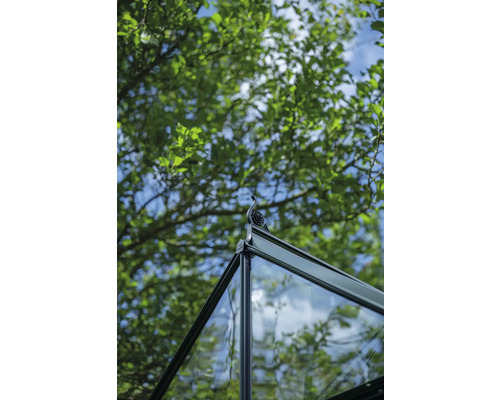 Vue détaillée du toit d'une serre avec une pointe décorative