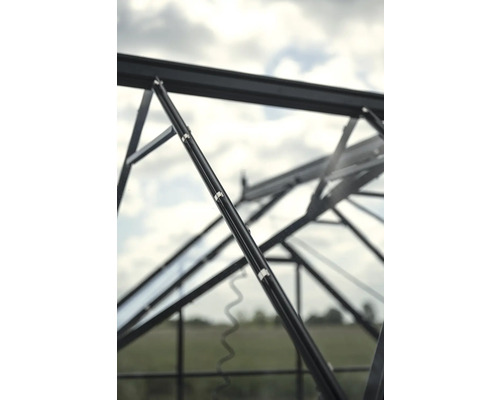 Vue détaillée de la structure d'une serre avec vitrage