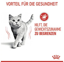 Katze mit Hinweis auf Vorteil für die Gesundheit und Begrenzung der Gewichtszunahme