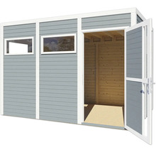 Abri de jardin avec deux fenêtres et double porte ouverte