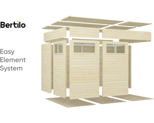 Logo Bertilo. Image d'un abri de jardin dans un système d'éléments simple.
